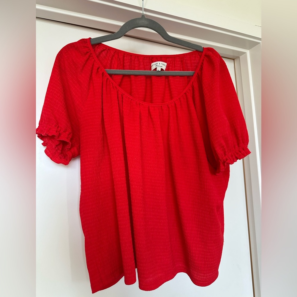 Madewell Red peasant blouse in EUC